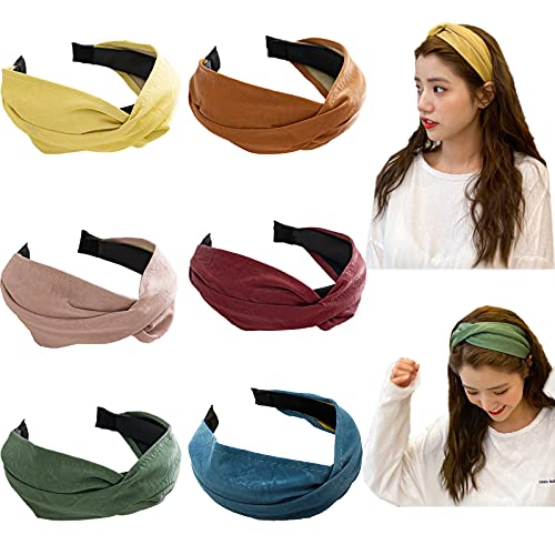 6 Pack Headbands for Women Twist Knotted Hair Bands for Girls Criss Cross Turban Plain Headwrap Headband Yoga Workout Vintage Hair Accessories