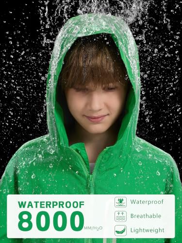 Image of UIQUR Boys Girls Rain Jacket Kids Waterproof Raincoats 5-14 Years | Hooded Lightweight Windbreakers with Zipper Pockets Cycling Camping Running School Lightweight