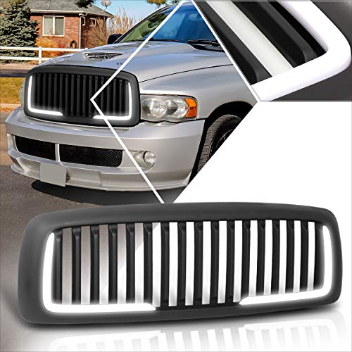 Vertical Fence Style Front Bumper Grille Grill w/LED Light Compatible with 02-05 Dodge Ram 1500-3500,Matte Black