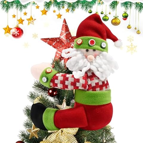 Doitory Christmas Tree Topper Santa Claus, Unique Funny Design Xmas Decorations, Christmas Tree Wine Bottle Home Curtain Ornaments Party Decor Cover