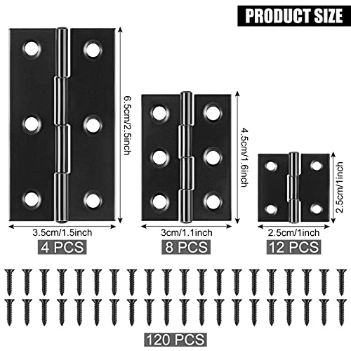 Hotop 24 Pcs Square Door Hinges Stainless Steel Folding Butt Cabinet Thickened Small And Furniture For Doors Window Wood, Brushed Finish, With 120 Screws (Black) #TOP1