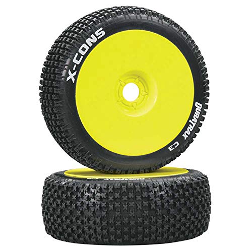 Duratrax X-Cons 1:8 Scale RC Buggy Tires with Foam Inserts, C3 Super Soft Compound, Mounted on Yellow Wheels (Set of 2)