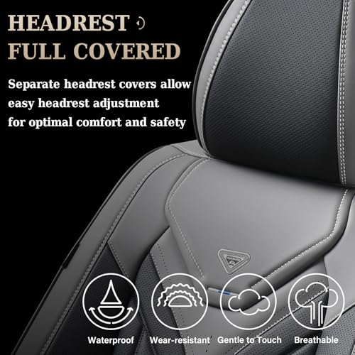 Image of Coverado Car Seat Covers Full Set, Automotive Seat Covers Car Seat Protector Car Seat Cushion, Waterproof Leather Seat Covers for Cars, Universal Fit for Most Sedans SUV Pick-up Truck(Gray&Black)