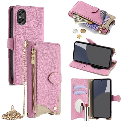 For Xperia 5 V ケース 手帳型 ショルダー For エクスペリア5V SO-53D/SOG12 カバー 財布型 肩掛け 横+縦 2掛け方 斜めがけ 化粧鏡付き おしゃれ ジッパー小銭入れ カード収納 横置き ロングストラップ 耐汚れ PUレザ