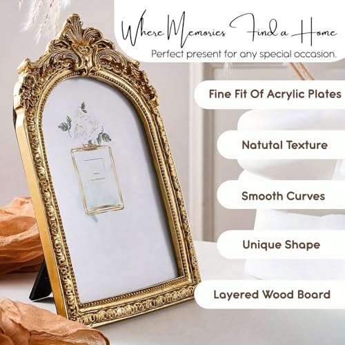 Image of Ekhasa Nostrae Golden Vintage Resin Photo Frame with Glass | 4.7 x 3.5 Inch Baroque Style Ornate Tabletop Picture Frame | Elegant Antique Decorative Frame for Desk, Bedroom & Gift Decor