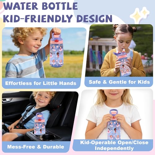 Image of 14oz Ballet Kids Water Bottle with Straw Lid - Ballerina Water Bottles for Kids, Leakproof, Lightweight, Durable Plastic Bottles for School, Pink Ballet Gift Cup for Girls Birthday Gifts