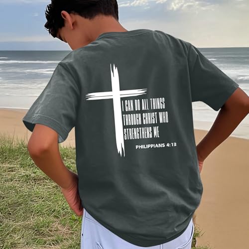 Image of KEEVICI Boys Christian Graphic Tees God Jesus Shirts for Kids Cross Faith Bible Verse Inspirational Religious Cotton T Shirt