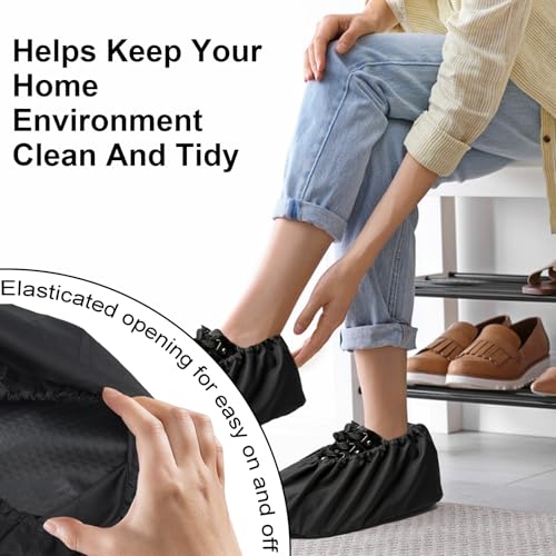 2 Paare Schuhüberzieher,Überziehschuhe,Schuhüberzieher Mehrweg,Schuh Überzieher,Überschuhe,Rutschfeste,Waschbar,Staubschutz,für Regen,Schneetag,Strand,für Erwachsene Unisex-Schwarz