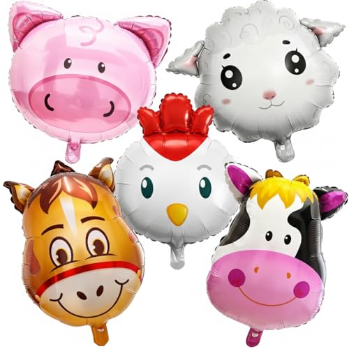 5 PCS Farm Animal Balloons Farm Birthday Party Decorations Foil Balloons Includes Donkey Sheep Chicken Pig Cow Party Supplies for Kids Baby Shower