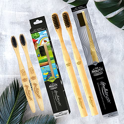 Image of Premium Bamboo Manual Toothbrush For Kids & Adults With Low Pressure Charcoal Activated Bristles-Pack Of 4