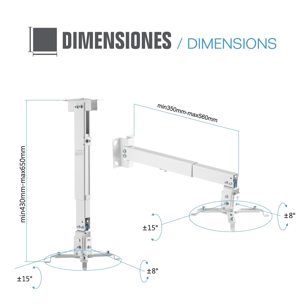 Soporte de techo para proyector 20kg max con alta resistencia - AISENS