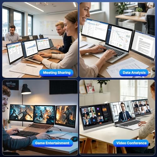 VueForge Laptop Screen Extender, 15.6” Ultra-Slim Triple Portable Monitor for Laptop, Two Cable USB-C/HDMI Plug-Play, Travel Dual Monitor for 13–17.3" Laptops, MacOS/Windows/Android - 5