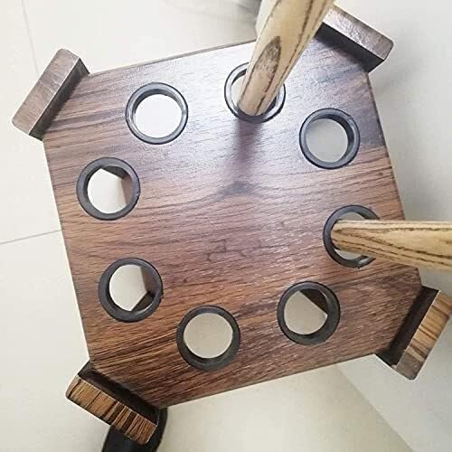 8-Cue Pool Rack Floor Stand – Brown Wood Grain Billiard Stick Holder, Freestanding Wooden Pool Cue Storage for Home & Club