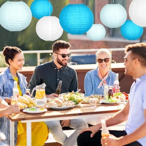 Image of Wanna Party 12 Inches Paper Lanterns Light Blue | Hanging Lantern for Diwali Christmas Indoor Outdoor & Home | Hanging Ball Decoration for Marriage Baby Shower Birthday - Pack of 1