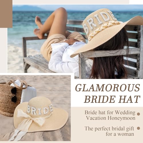 Sombrero playero beige para mujer con ala ancha miniatura 4