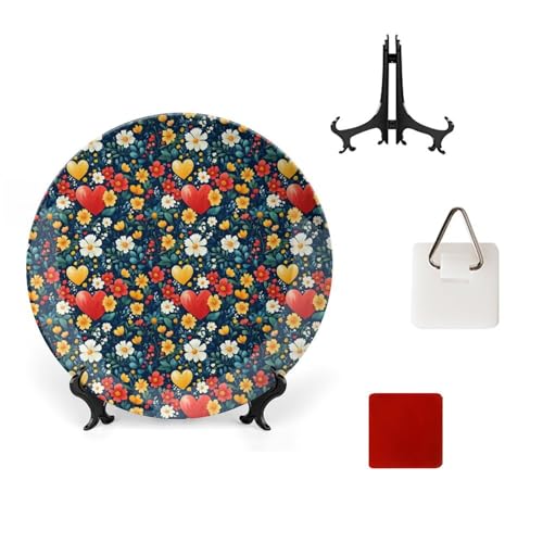 DULAHR Floral Heart Garden Bone China Decorative Plate Ceramic Decorative Plate Home Wall Decor with Vertical Stand Decorative Plates