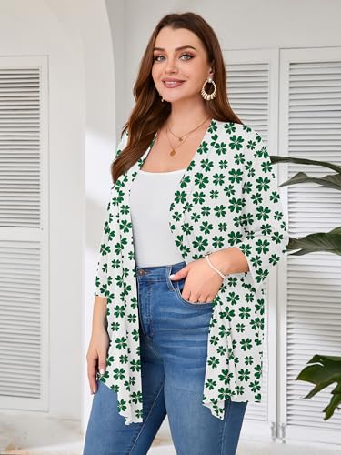 Image of AusLook Women's Plus Size Lightweight Open Front Cardigan 3 /4 Sleeve Cover Ups Shrugs Shawls and Wraps Kimono Jacket Coat