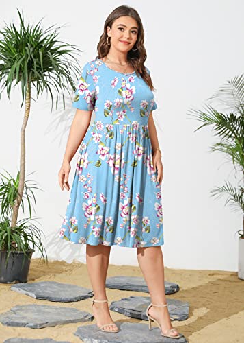 Image of POSESHE Womens Plus Size Summer Dress 2026 Casual Short Sleeve Empire Waist Loose Fit Swing T-Shirt Dress with Pockets