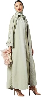 Bousni Women Maxi Green Coat Collared Bisht Abaya With Inner Wear Bsi3545 Polyester Blend M Green