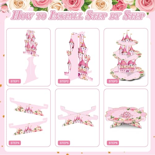 Support à cupcake princesse à 3 niveaux avec plateaux de service pour mariage - 5