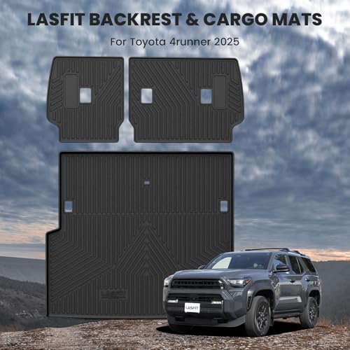 Image of LASFIT Cargo Mat for Toyota 4Runner 2025 2026 (Only Fit Hybrid & 5-Seats) | All Weather Custom Fit Anti-Slip Pet Friendly Easy Clean TPE Trunk & Backrest Mats for 6th Gen 4Runner, Black