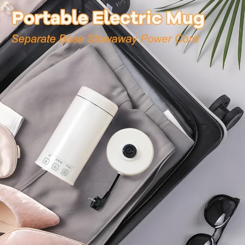 350ml Elektrischer Reisekaffeebecher mit 4-Temperaturstufen, 600W Tragbarer Milchwärmer & Thermosbecher, Kompakt mit Aufrollbarem Kabel, 304 Edelstahl, Ideal für Büro, Reise und Zuhause und Babypflege