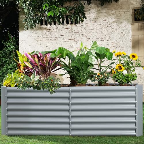 Image of Land Guard 8x4x2ft Galvanized Raised Garden Bed, Planter Boxes Outdoor, Raised Garden Beds Outdoor for Vegetables, Flowers, Herbs, 479 Gallons, Modern Gray B0CWTYXT24