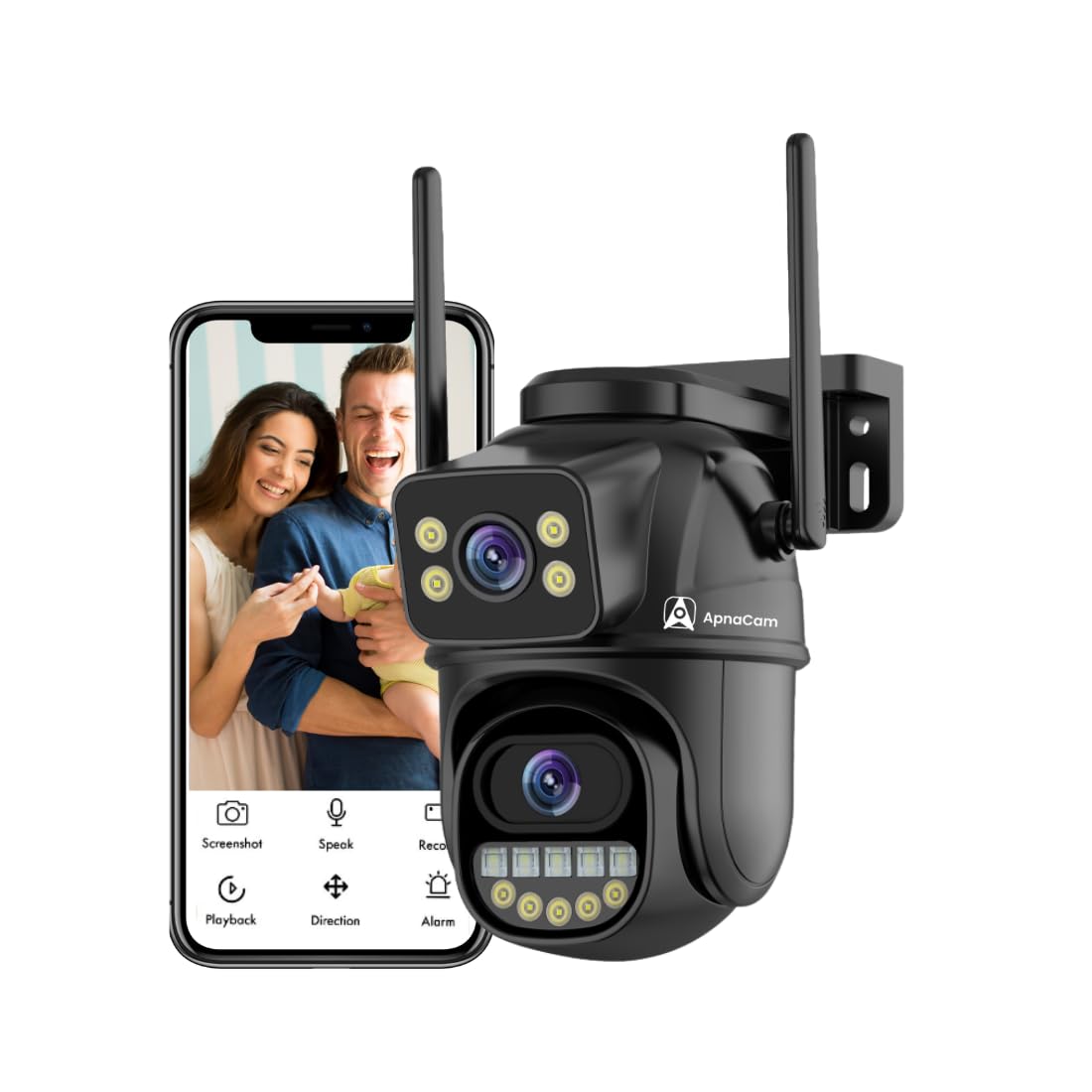 5+5mp uhd wifi outdoor dual lens ptz security camera | mini bullet + ptz dual screen view | icsee app support | smart night vision, motion detection & two-way audio | 128gb storage | 4 channel