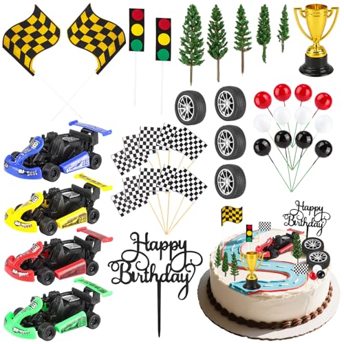 41 Pieces Décoration Gâteau Voiture de Course, Decoration Gateau Cars pour Enfants, Cake Topper pour Fêtes Anniversaire, Fêtes de Naissance, Réunions de...