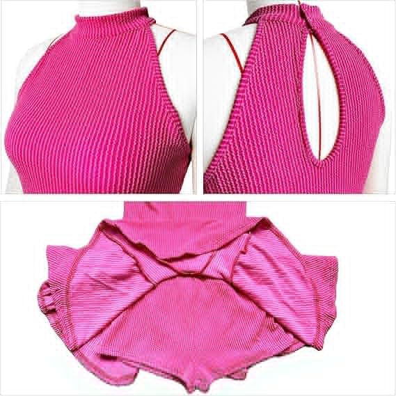 Women's Summer Ribbed Knit Mini Dresses Sleeveless Halter Ribbed Bodycon Short Dress with Built in Shorts4