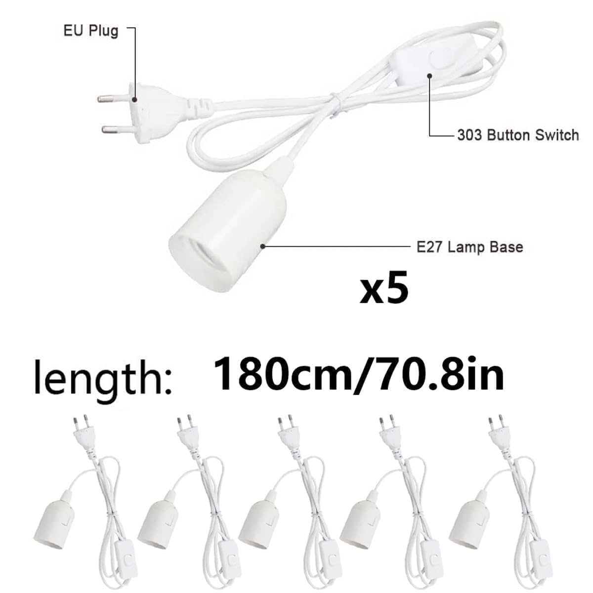 5 Pezzi Portalampada E27 con interruttore a filo cavo, E27 Portalampada, prese per paralume con spine,portalampada a sospensione con presa elettrica,Per Loft Garage Illuminazione