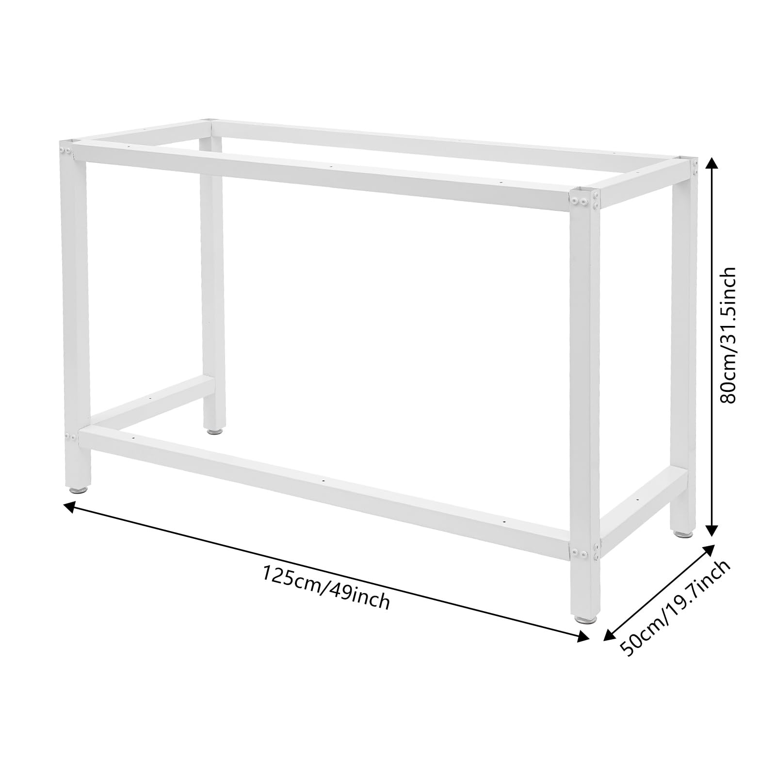Telaio per banco da lavoro, 125 x 50 x 80 cm, portata fino a 136 kg, base per banco da lavoro con piedini regolabili, per magazzini, officine, cantine di vino (bianco)