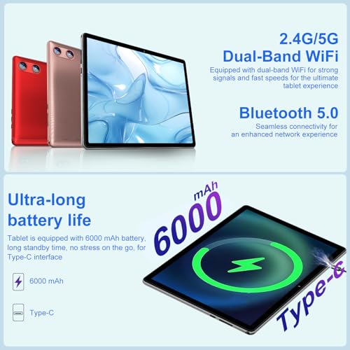 Image of 2026 Tablet 10 Inch Android 15 Tablets with Gemini AI, 30GB+64GB+1TB Expand, Octa-Core Electronics Tablets with Keyboard, 6000mAh, HD IPS Display, 5G WiFi, Split Screen, Widevine L1 - Sliver