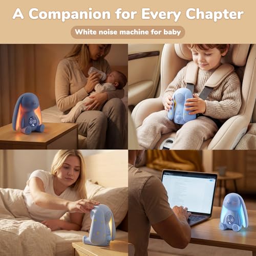 Mom's Choice Awards丨Bunny White Noise Sound Machine Baby for Sleep- AI Cry Detection, 100 Soothing Sounds, Full APP Access Included, Newborn Baby Boy Gifts, Night Light & Sleep Trainer, New Mom Gift