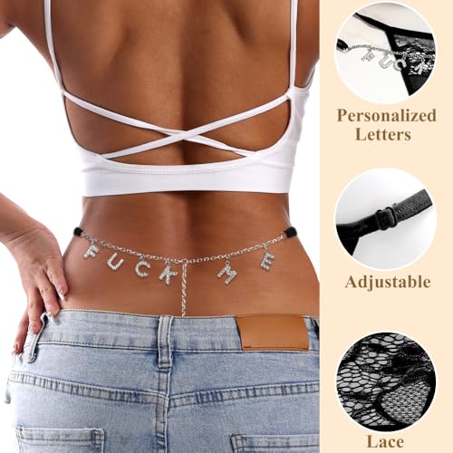 Image of Sexy Underwear for Women, Lace Thongs with Sparkling Letter Charms, Fun and Flirty Panties for Women Sexy