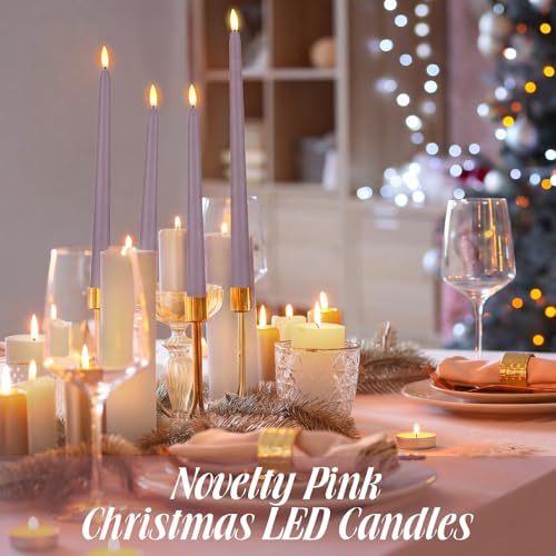 Image of Rossesay 24 Pcs Flameless LED Taper Candles Battery Operated Candle 8.5 inch, 9.65 inch, 10.8 inch, 12.8 inch Flameless Candlesticks Flickering for Christmas Church Wedding Indoor Decoration(Classic, Purple)