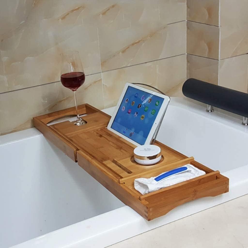 Bathtub Tray, Bath Trays Bathtub Rack Caddy Wood Wood Shelf Shower Book Table Tray Expandable Holder Bathroom Trays