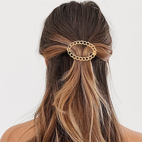 2Pcs Minimalist Hair Clip For Women, Hollow Oval Hair Clip Non-Slip Metal Geometric Hairpin, Elegant Hair Barrettes Bobby Pin Ponytail Holder Hair Accessories For Ladies Girls,Silver And Gold #TOP4