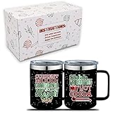 Christmas Mugs Set of 2 – 12oz Christmas Coffee Mugs with Lid – Double Wall Insulated Coffee...