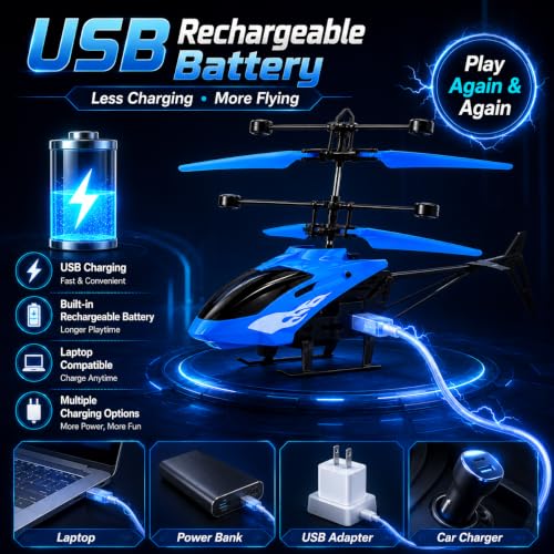 Image of Remote Control Helicopter for Kids with Hand Sensor Auto-Lift & LED Lights | USB Rechargeable RC Flying Helicopter Toy with Up & Down Control | Outdoor Gift for Boys & Girls (Random Colors)