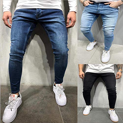 Hulpvktsgiq Men's Skinny Distressed Ripped Jeans Destroyed Stretchy Knee Holes Slim Tapered Leg Jeans3