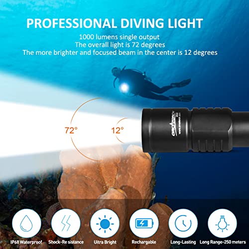 Orcatorch D520 Scuba Dive Light 1000 Lumens Compact Diving Flashlight Ip68 Waterproof Night Dive Torch Submarine Diving Lights With Rotary Switch For Underwater 150 Meters Deep Sea Diving (Black) #TOP1