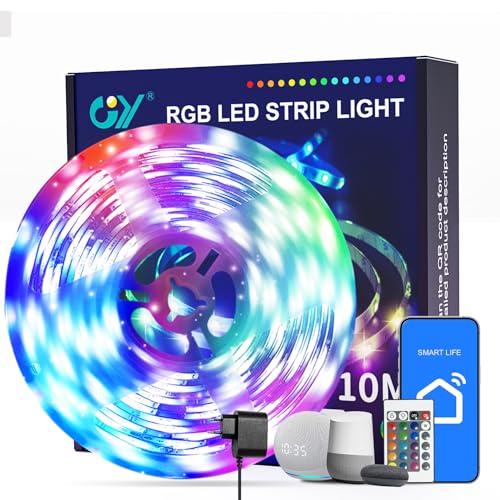 GY Ruban LED Alexa 10M avec Télécommande, WiFi Bande LED Chambre Connectée Alexa et Google Home, Smart Life Contrôle, RGB Multicolore, Synchronisation Musicale, Décor pour Gaming Room/Fête/TV/PC