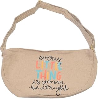 OX W-70 Comic Phrases Fabric Fashion Printed Waist Bag with Zipper for Women, Beige