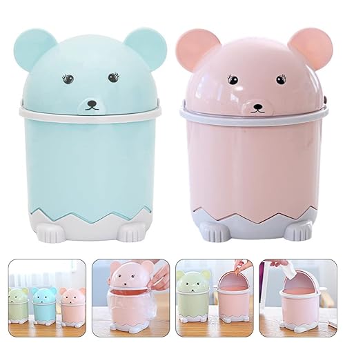 Miniatura 9 de NUOBESTY Mini bote de basura con tapa, cubo de basura de dibujos animados de escritorio, pequeño cubo de basura pequeño, cesta de basura cubierta y