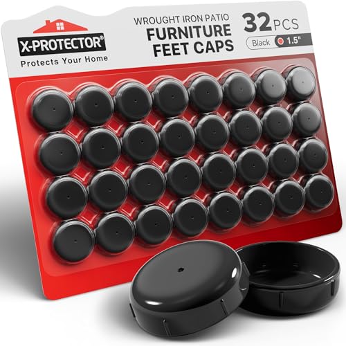 X-Protector Wrought Iron Patio Furniture Feet Caps - 32 PCS 1.5in - Black Outdoor Chair Leg Floor Protectors - Plastic Outdoor Furniture Pads - Wrought Iron Chair Leg Caps - Protect Any Surfaces!