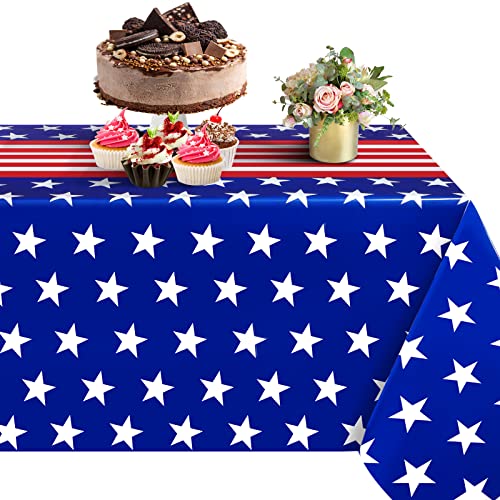 Image of Newwiee 3 Pcs 4th of July Patriotic Tablecloth Disposable American Flag Tablecloth 54x108 Plastic Red White Blue Independence Day Rectangle Table Cover 250th Decoration (American Flag Style)