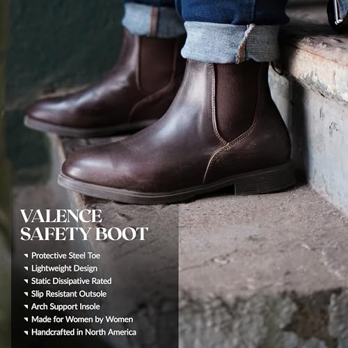 Image of Xena Workwear, Valence V1 Steel Toe Women's Work Boots, Chelsea, Slip Resistant, ASTM F2413 Certified, OSHA Compliant, Static Dissipative SD, Leather