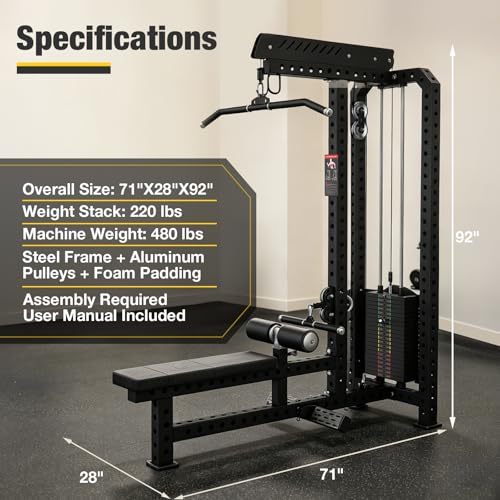 Image of Commercial Lat Pulldown and Low Row Machine 2 in 1, Classic Lat Pulldown /Low Row Combo with 220LBS Weight Stack, Commercial Grade Home Gym Fitness Machine for back, shoulders, biceps Strength Training