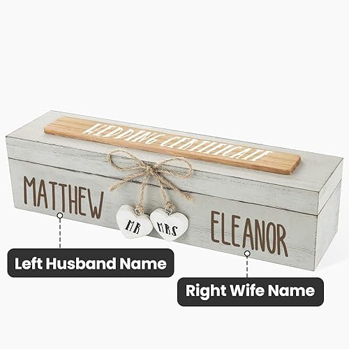 Miniatura 7 de callie Soporte personalizado para certificado de boda, caja de recuerdo de licencia de matrimonio de madera, regalos personalizados para parejas de